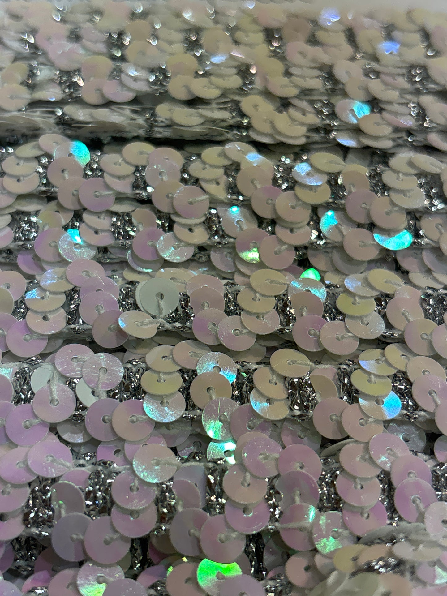 15mm Iridescent Sequin Lurex Braid - Silver (Price per 25cm)