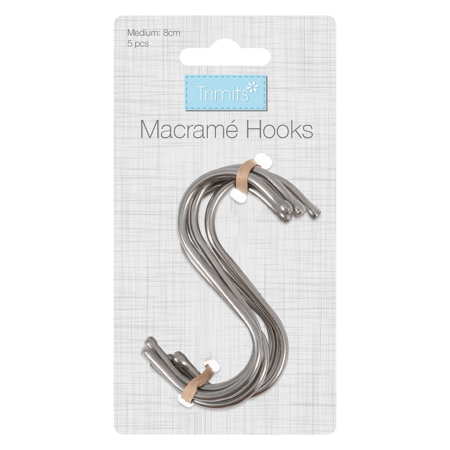Macrame S Hooks: Medium: 8cm: Silver: 5 Pieces