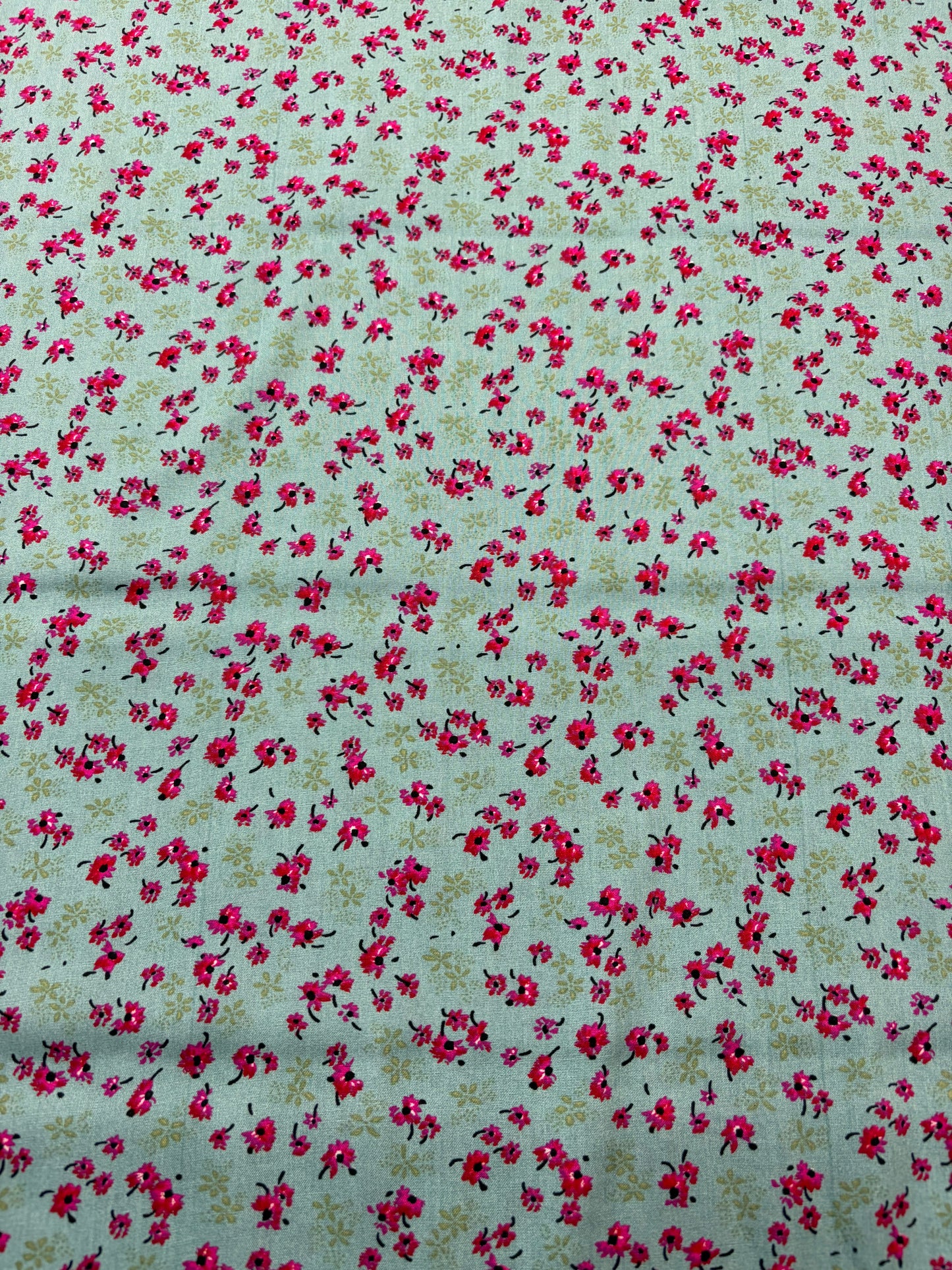 Mint and Cerise Ditsy Floral Viscose Challis Fabric (price per 25cm)