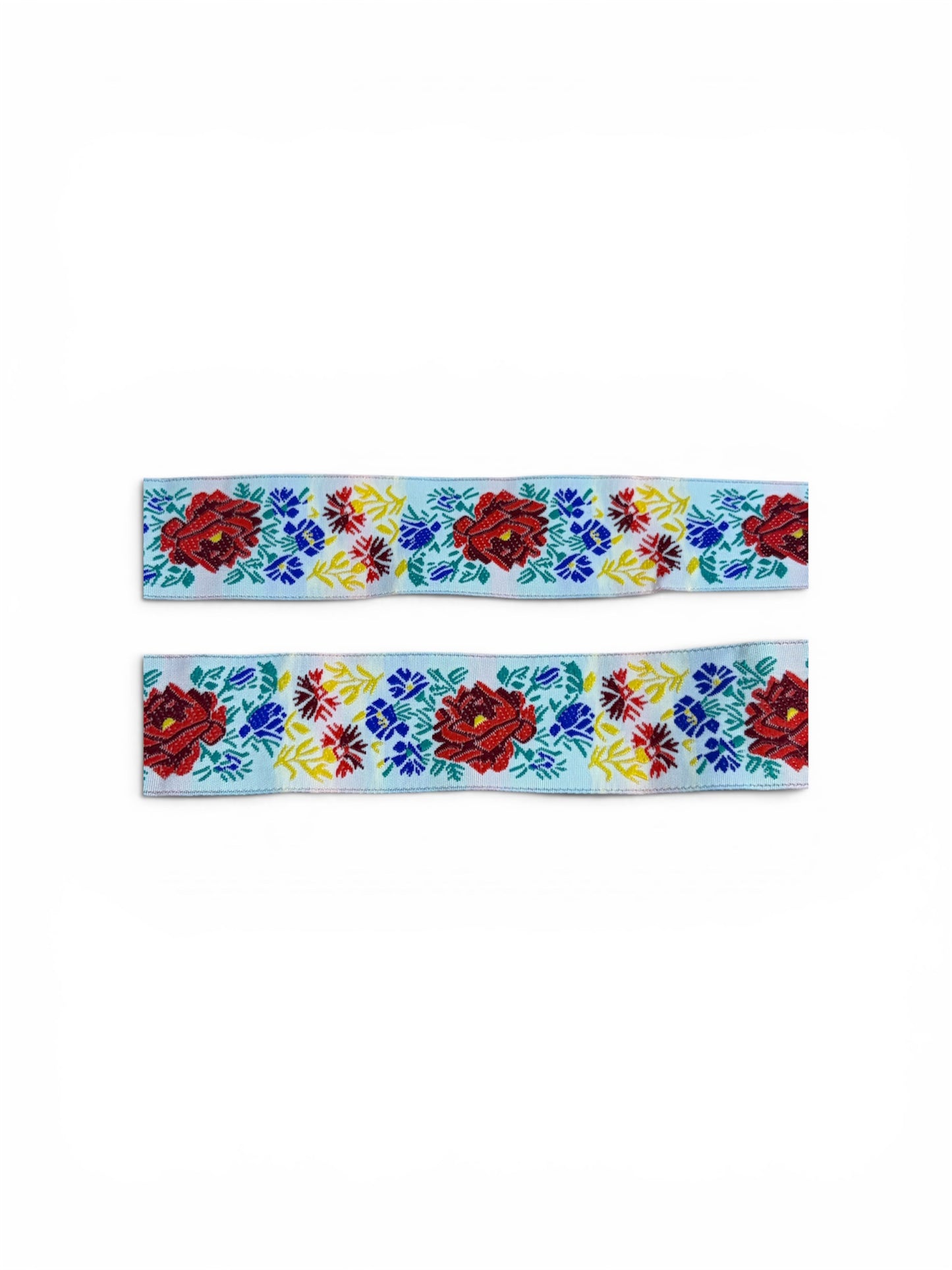32mm White Bright Floral Jaquard Ribbon Trim (Priced per 25cm)