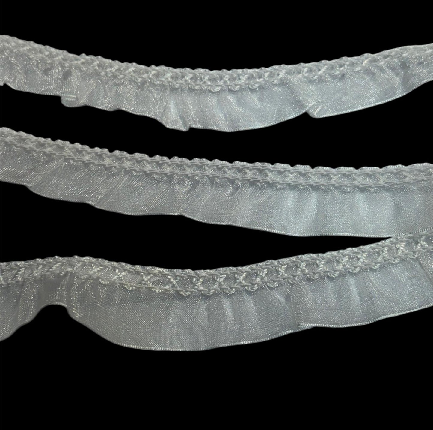 21mm Organza Smocked Top Stretch Trim - White (Price per 25cm)