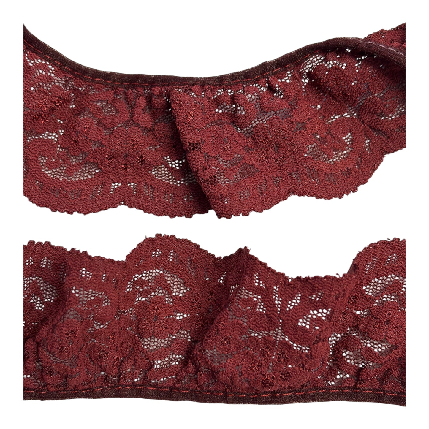 44mm Deep Wine Ruffled Nylon Lace Trim (Price per 25cm)