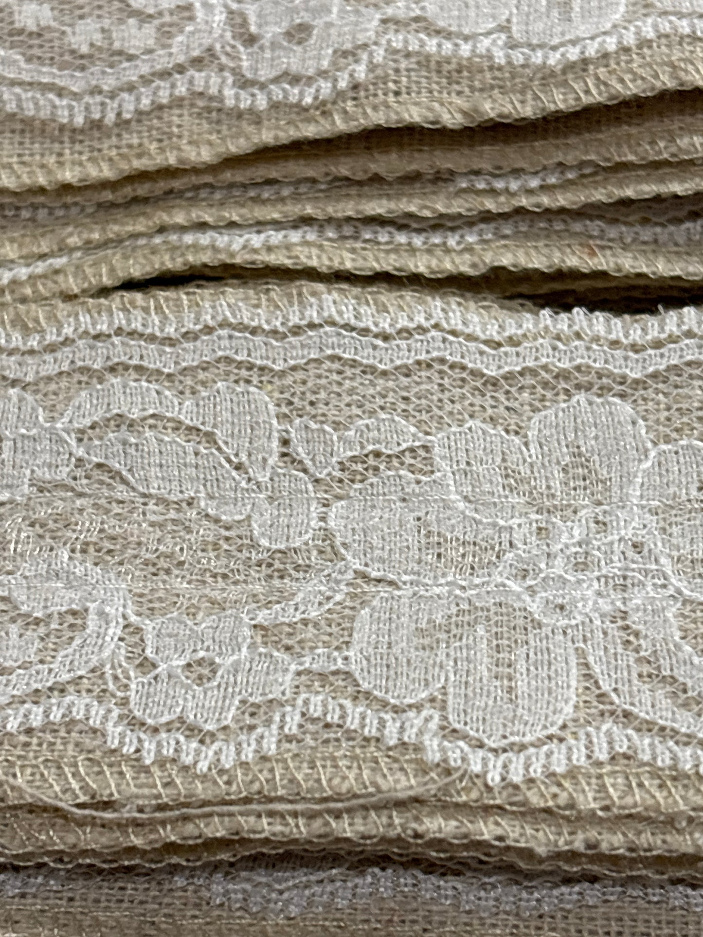 5cm Lace Trimmed Linen Ribbon (Price Per 25cm)