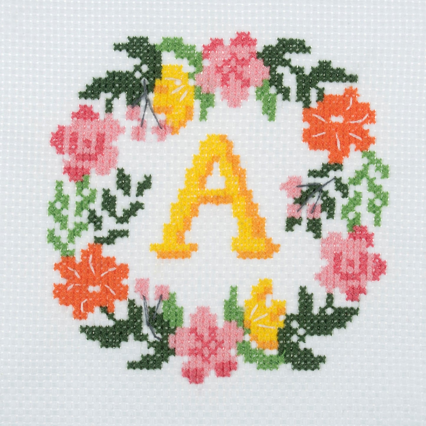 Trimits Cross Stitch Kit Floral Wreath Monogram