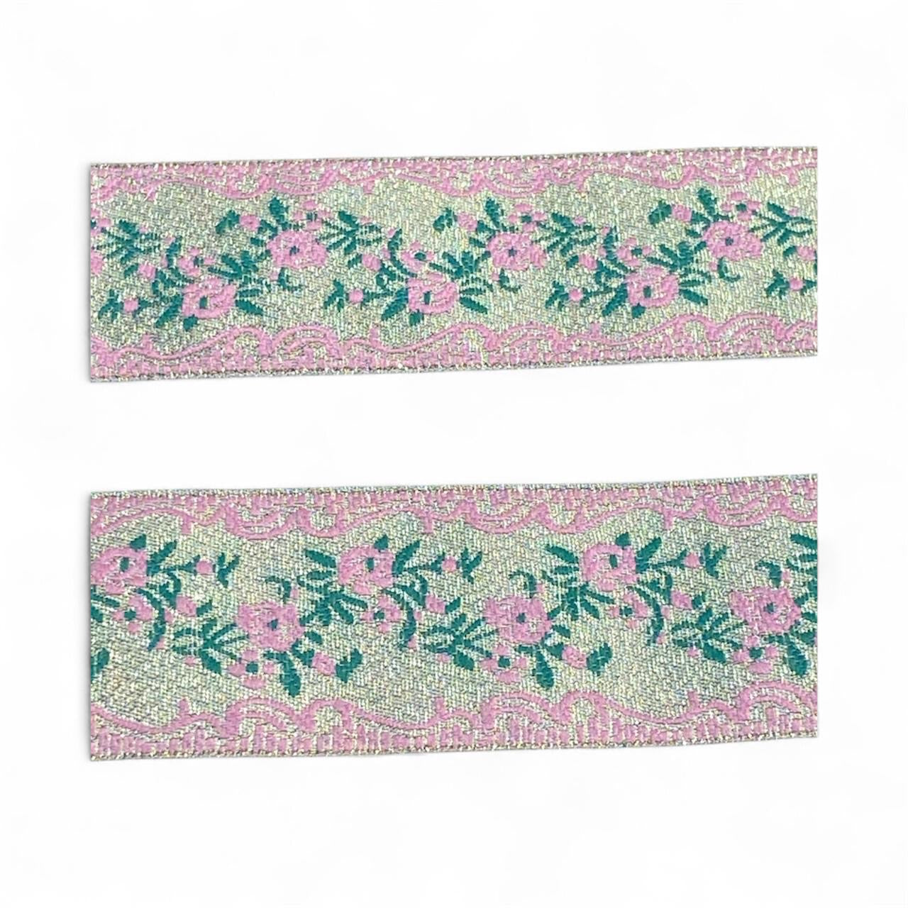 46mm Pink Flower Gold Jacquard Trim (Price per 25cm)