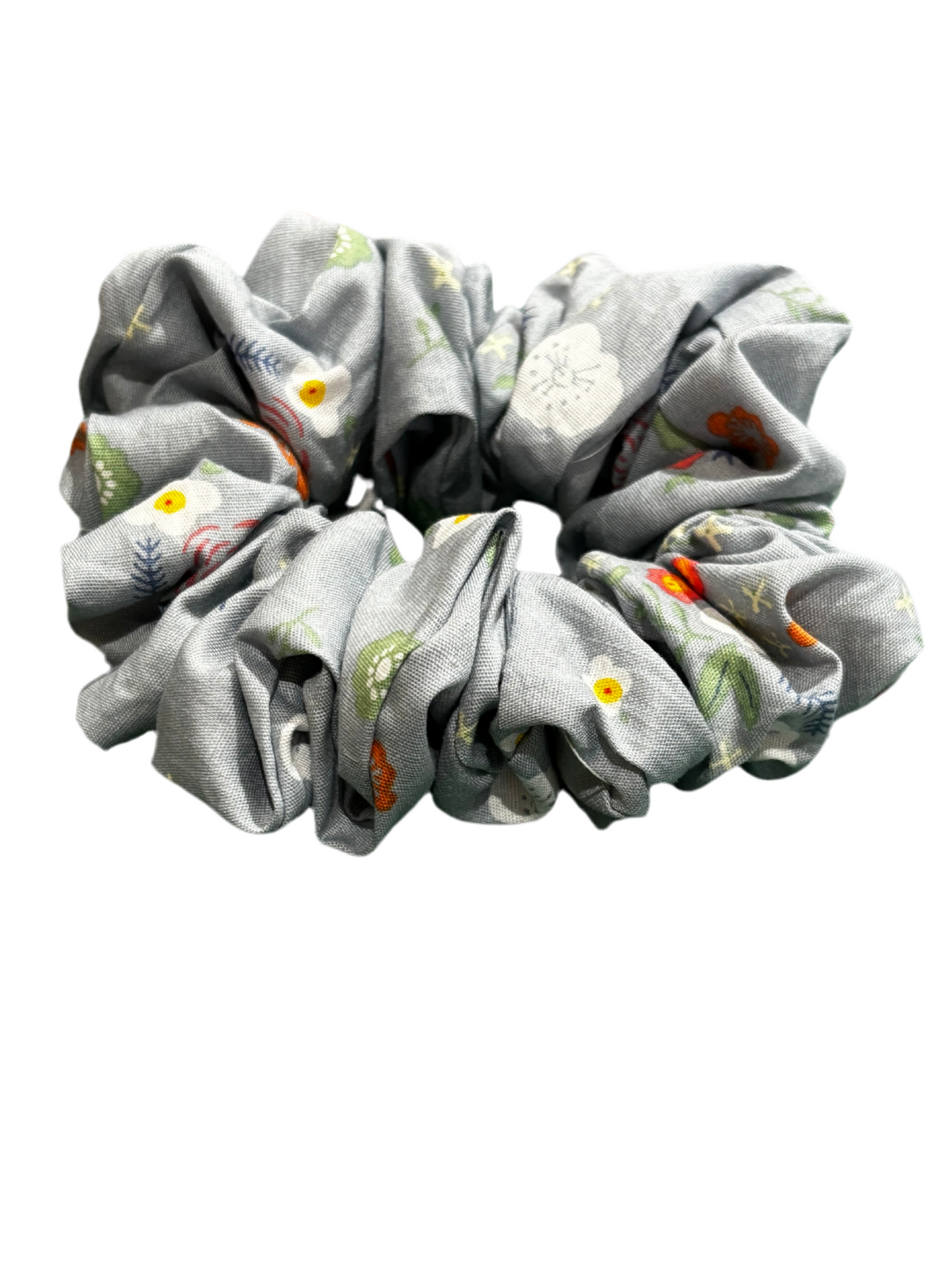 Spring Grey Flower Scrunchie