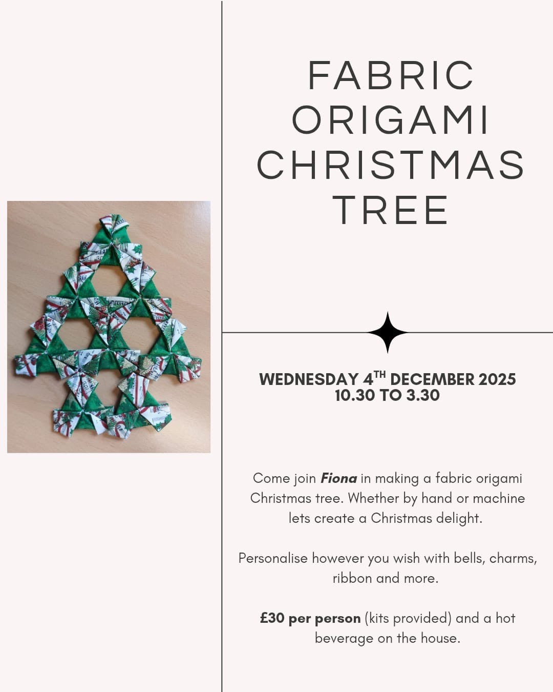 Fabric Origami Christmas Tree Workshop - Wednesday 4th December - 10.30 to 3.30