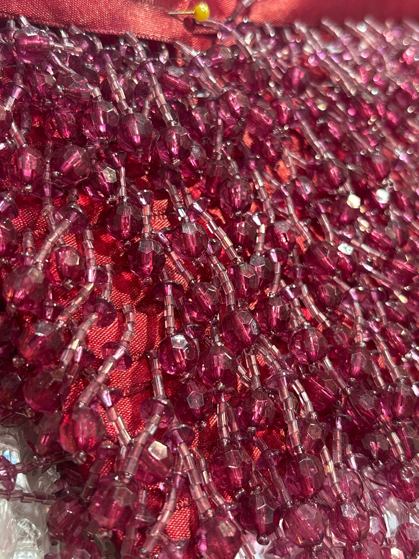 55mm Long Beaded Ribbon Braid Trim - Crimson (Price per 25cm)