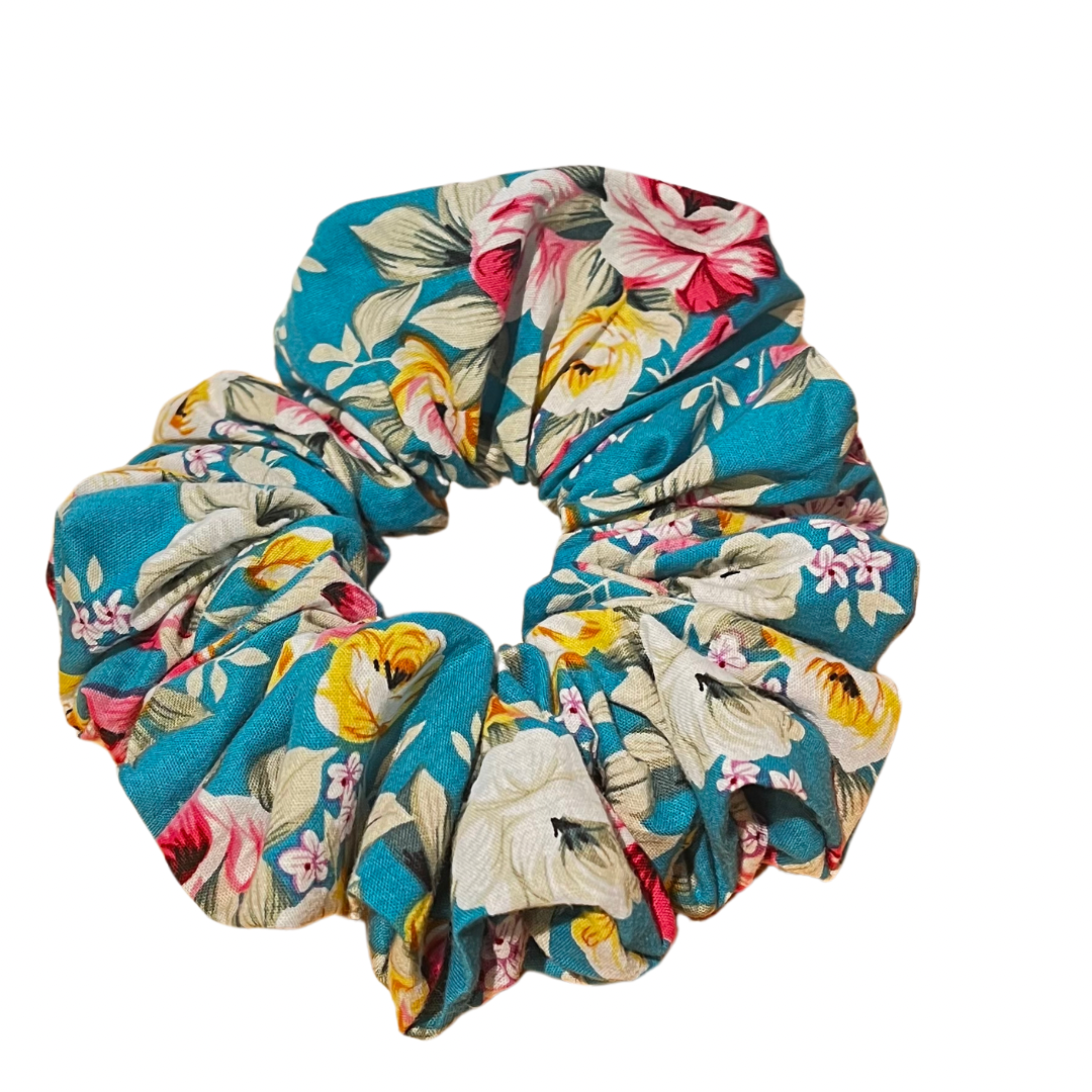 Blue floral scrunchie