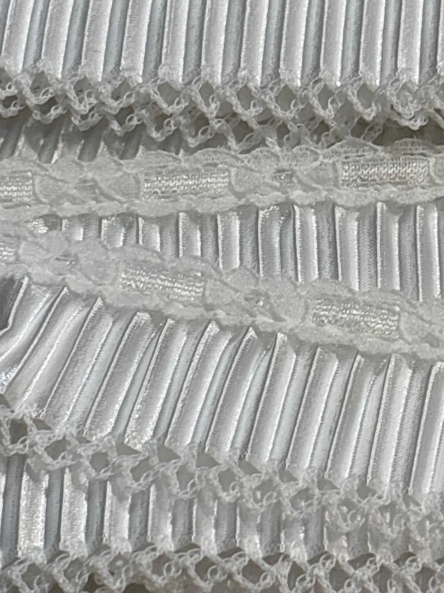 36mm Satin Lace Plisse Trim - White (Price per 25cm)