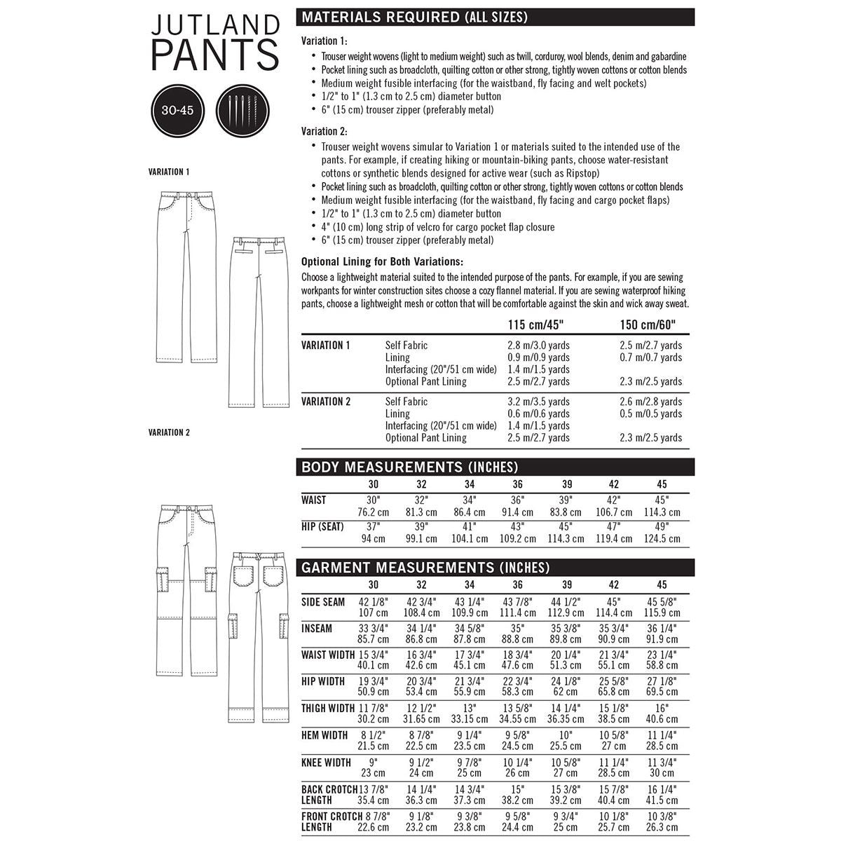 Jutland Trousers Thread Theory Designs Sewing Pattern. Size 30-45.