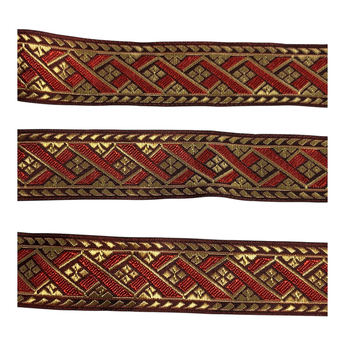 32mm Red and Gold Jacquard Ribbon Trim (Priced per 25cm)