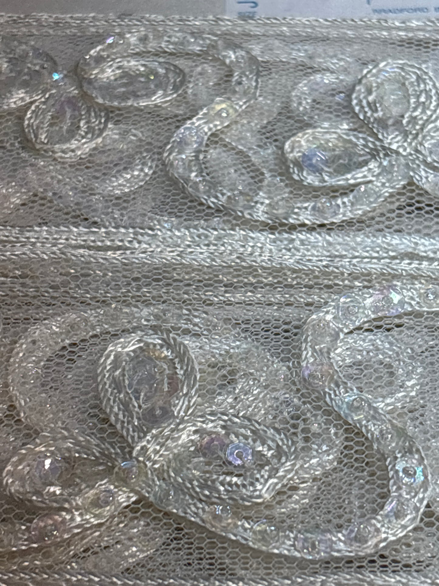 79mm Sequin Embroidery Lace - Ivory (Price per 25cm)