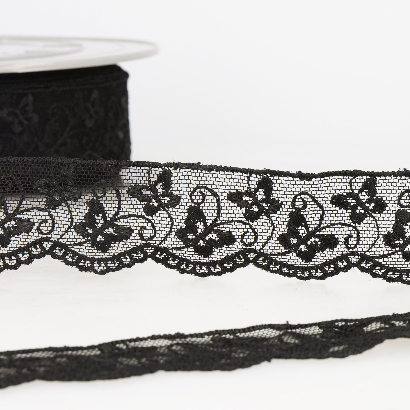 Stephanoise 35mm Butterfly Embroidered Tulle Black Trim (Price Per Metre)