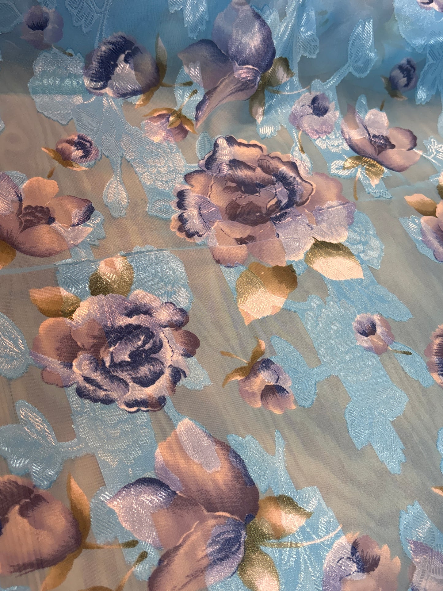 JB Floral Printed Jacquard Chiffon Blues (Price per 25cm)