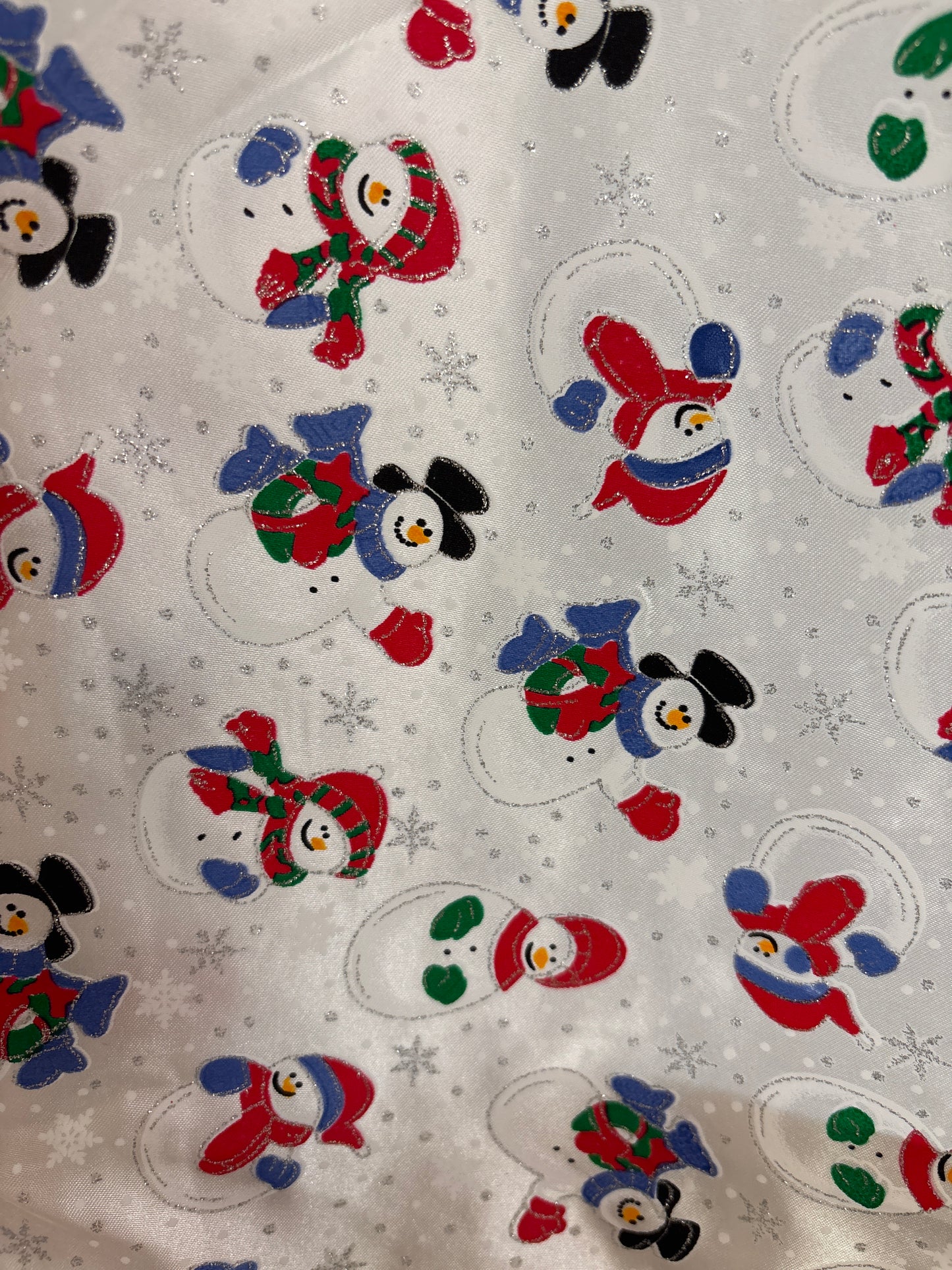 JB Christmas Snowman Glitter Satin Fabric (Price per 25cm)