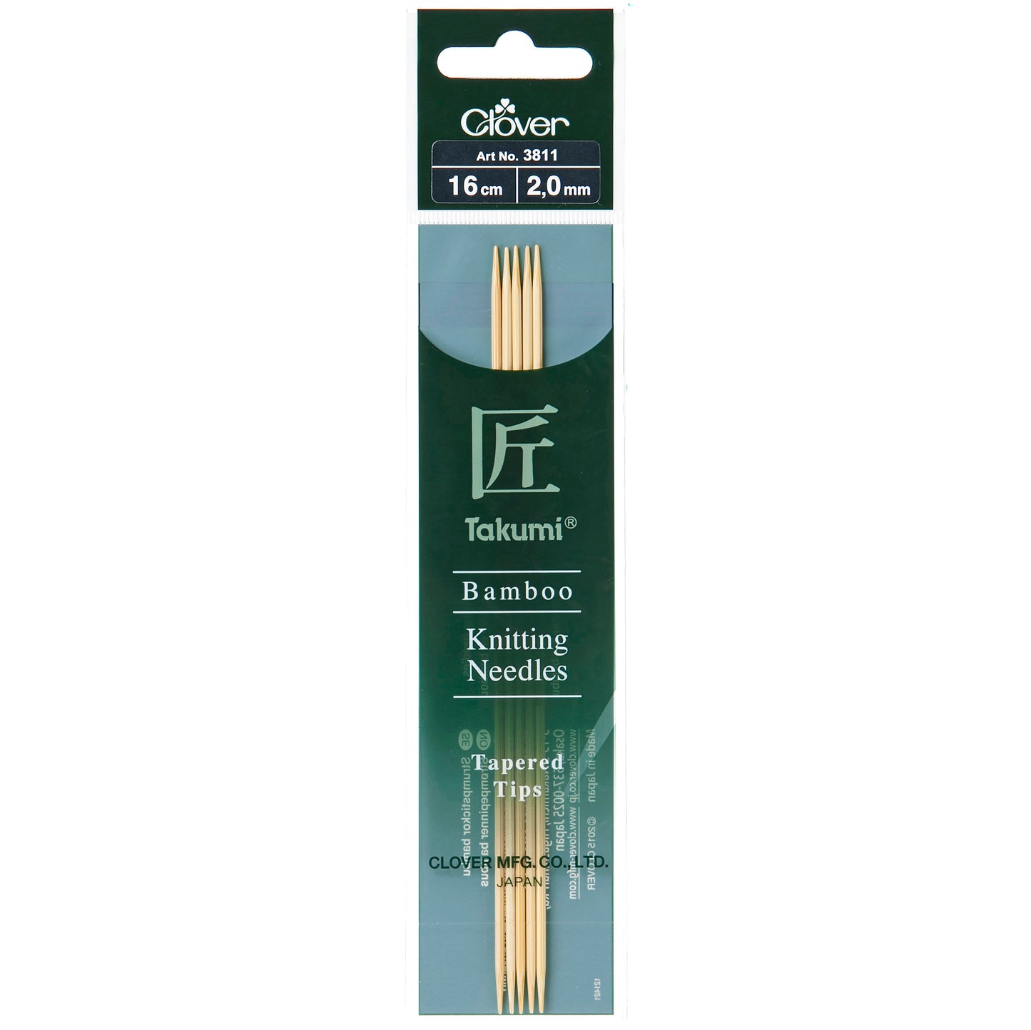 Clover Takumi Bamboo Double Pointed Knitting Needles 16cm (Various Sizes)