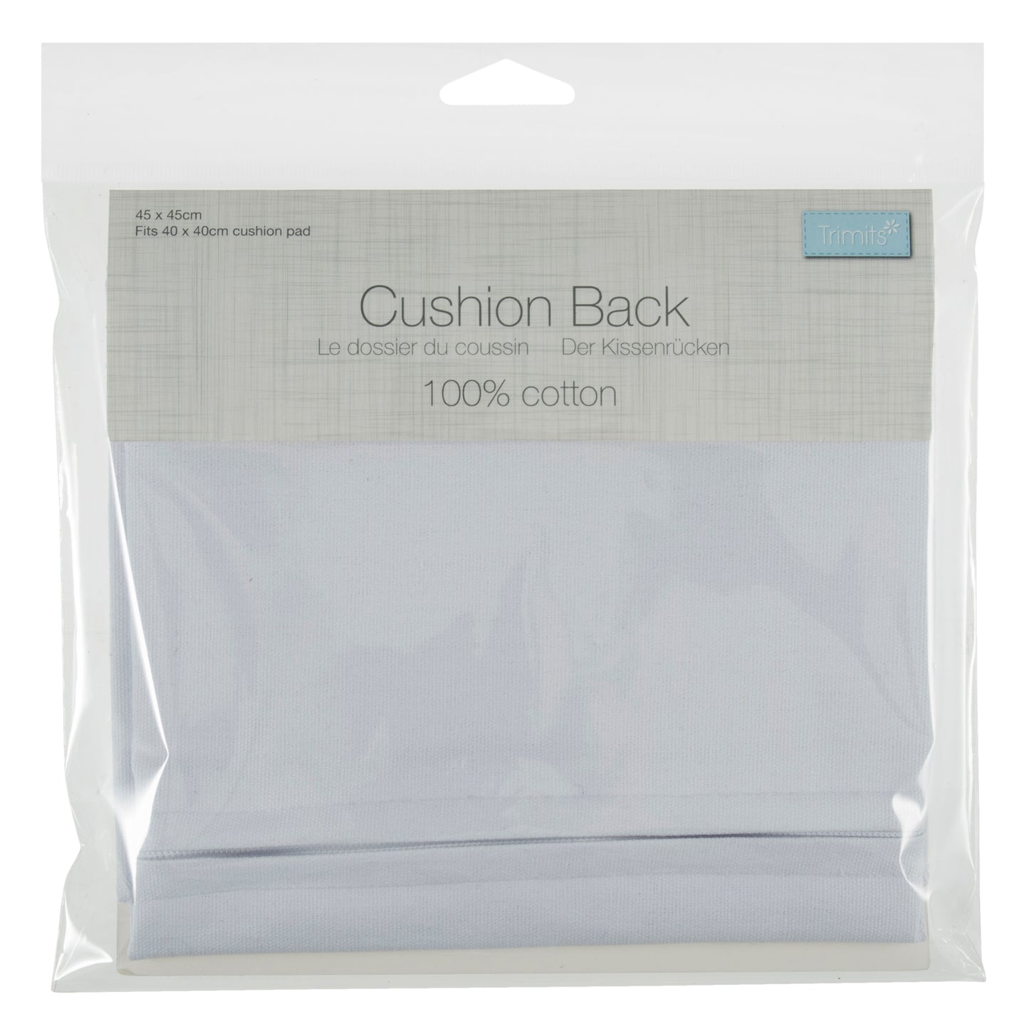 Trimits : Cushion Back with Zipper: 45 x 45cm (18 x 18in): White