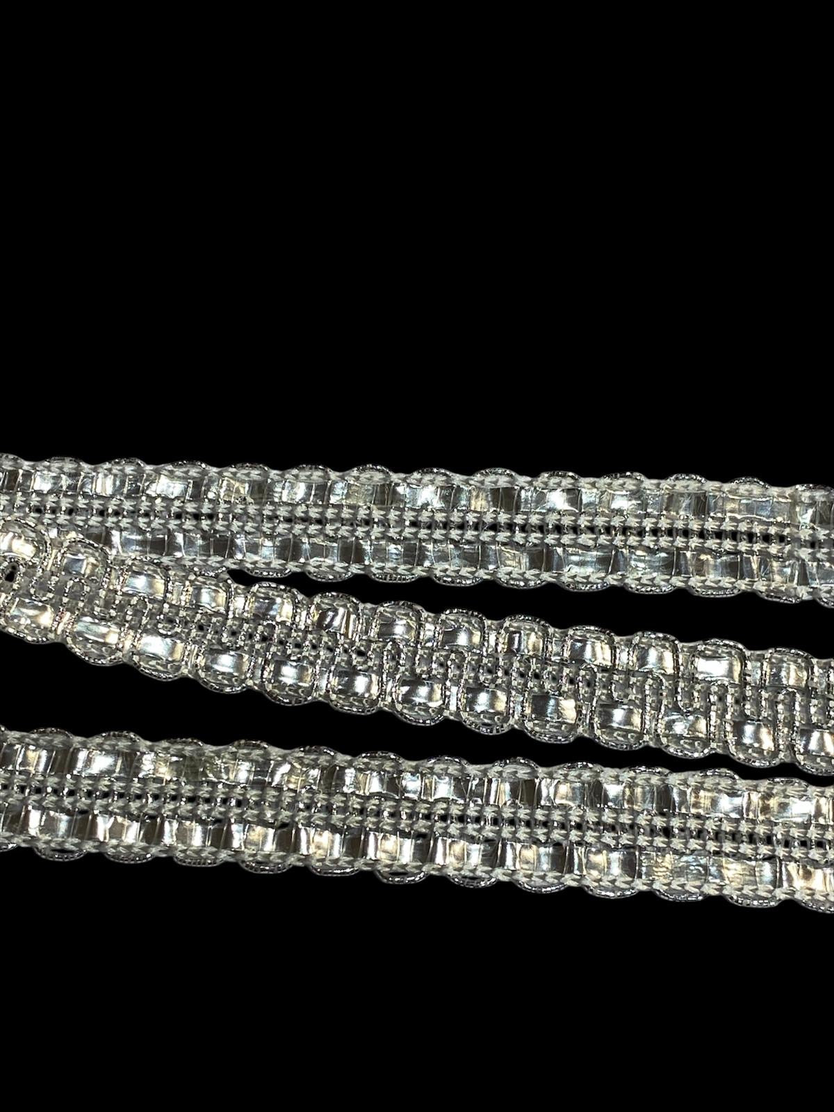 15mm Double Row Lurex Flat Braid - Silver (Price per 25cm)