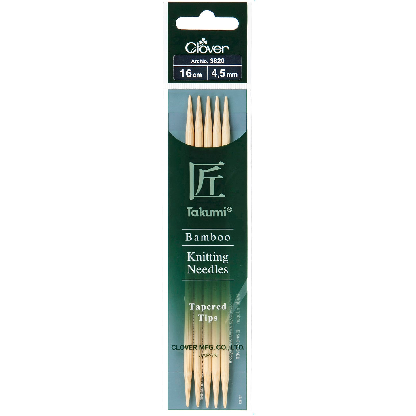 Clover Knitting Pins: Double-Ended: Set of 5: Takumi Bamboo: 16cm (Size 2.25mm - 6mm)