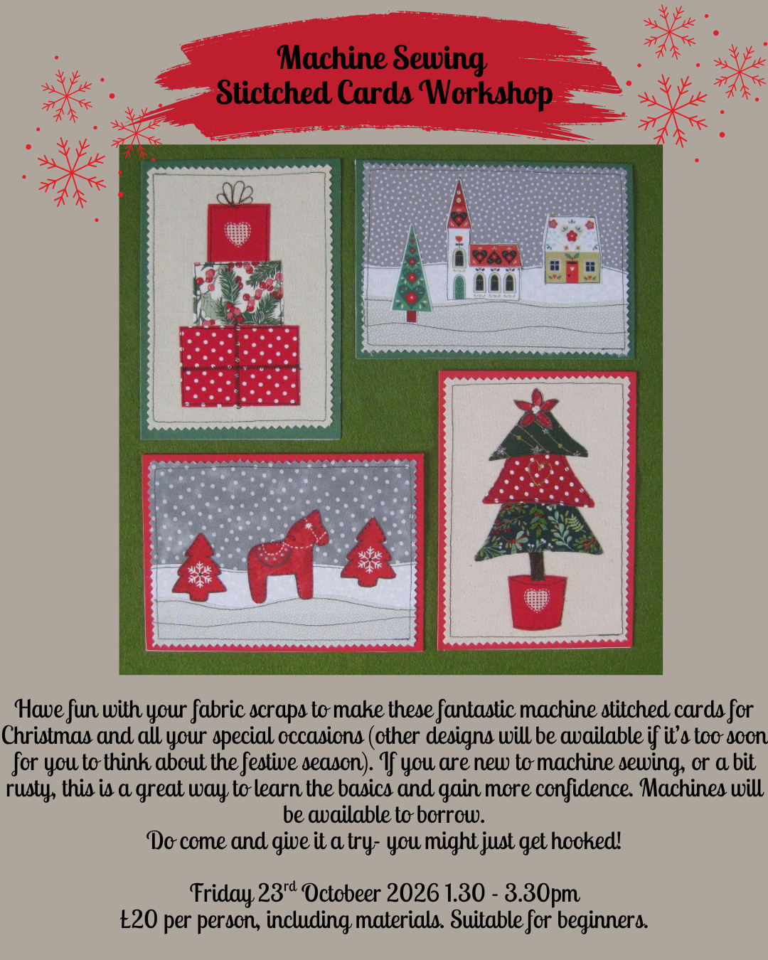 Machine Sewing Stitched Cards Workshop 23/10/2026
