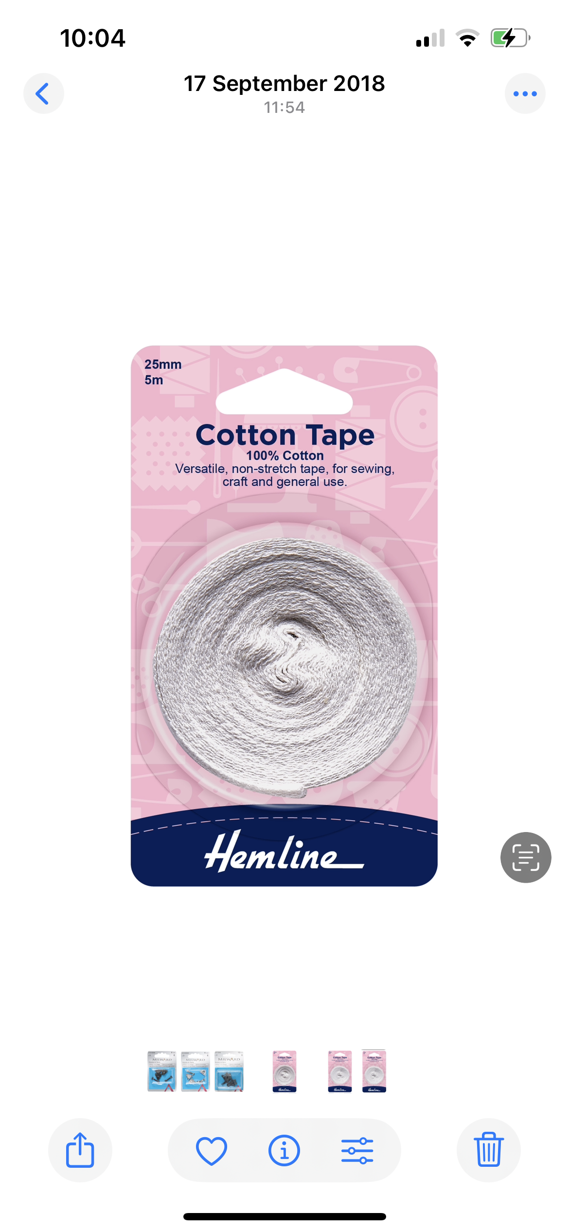 Hemline Cotton Tape - 25mm x 5m