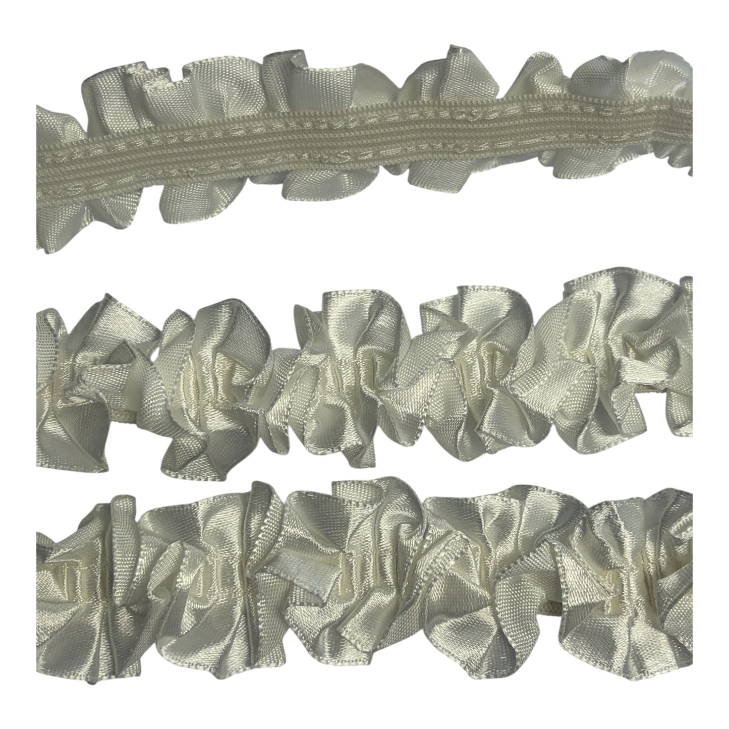 30mm White Satin Ruffle Elastic Trim (Price per 25cm)