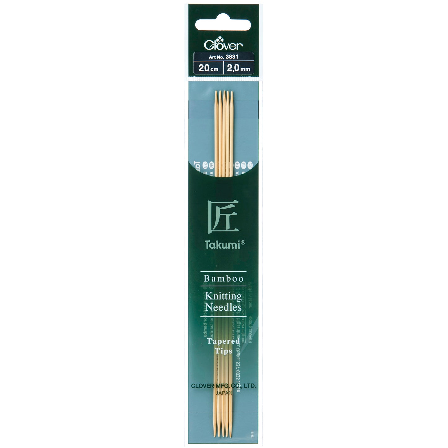 Clover Takumi Bamboo Double Pointed Knitting Needles 20cm (Various Sizes)