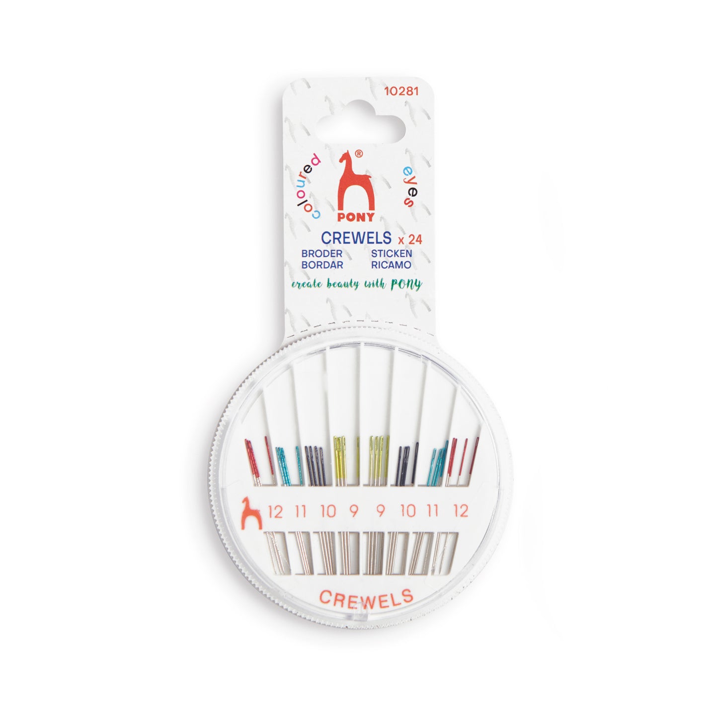 Pony Hand Sewing Needles: Crewels: Coloured-Coded Eye: Compact