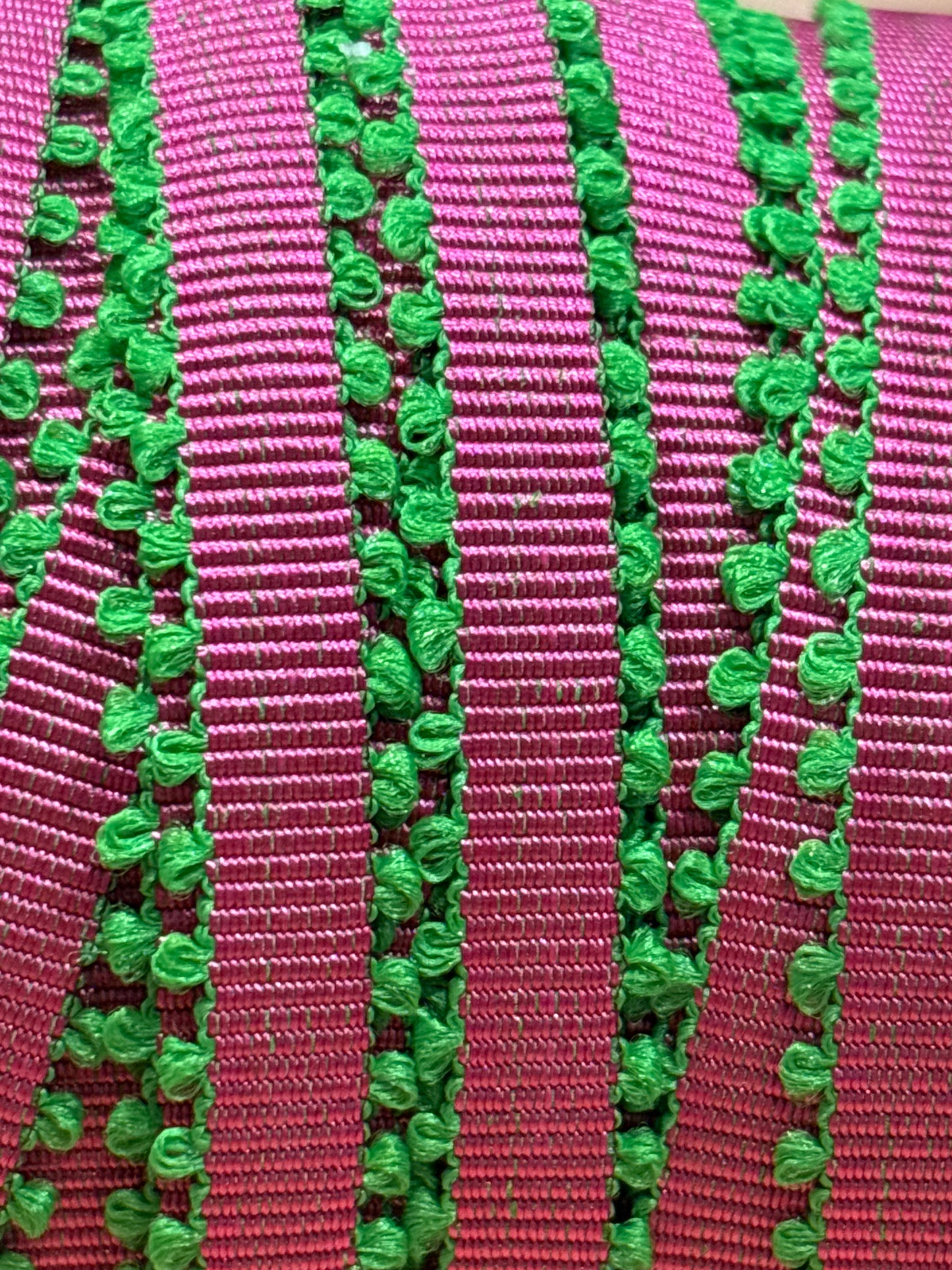10mm Green Feather Edge Pink Grosgrain Ribbon (Price per 25cm)