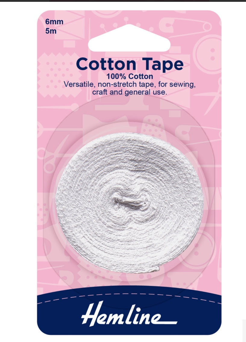 6mm Cotton Tape - White (Price per Metre)