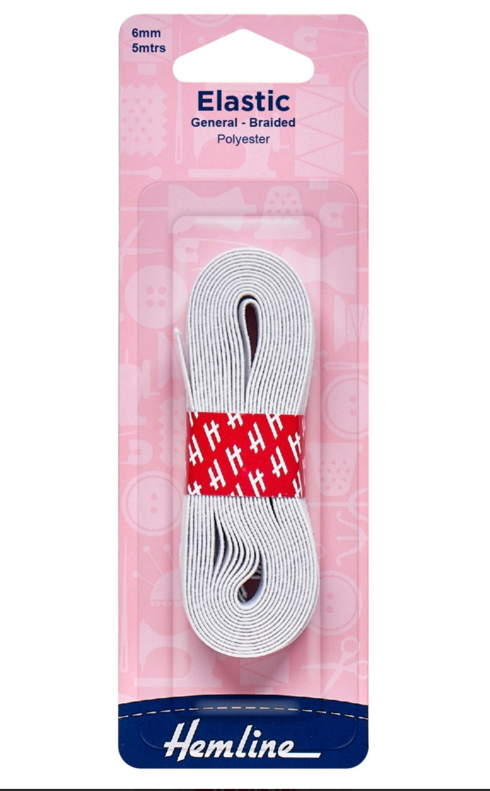 Hemline Braided Elastic - 6mm x 5 metres