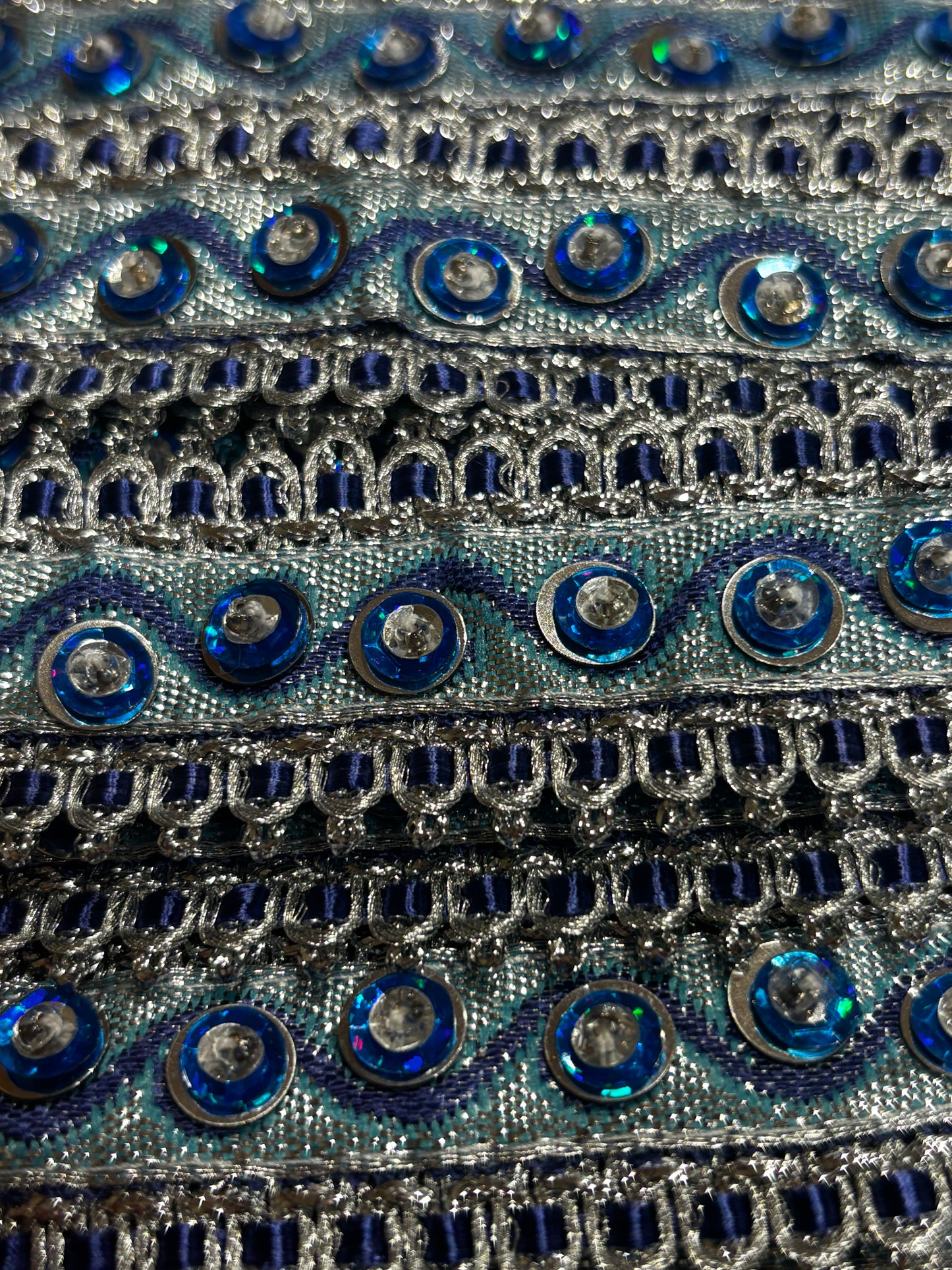 30mm Blue Sequin Lurex Trim (Price per 25cm)