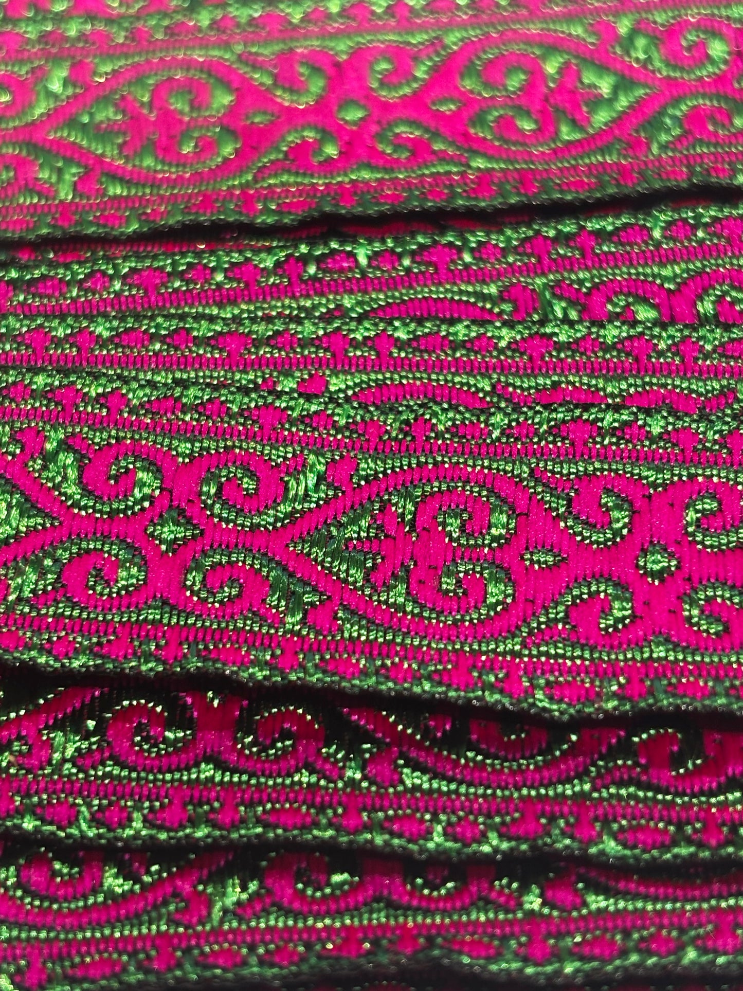 24mm Jacquard Braid - Green and Cerise (Price per 25cm)