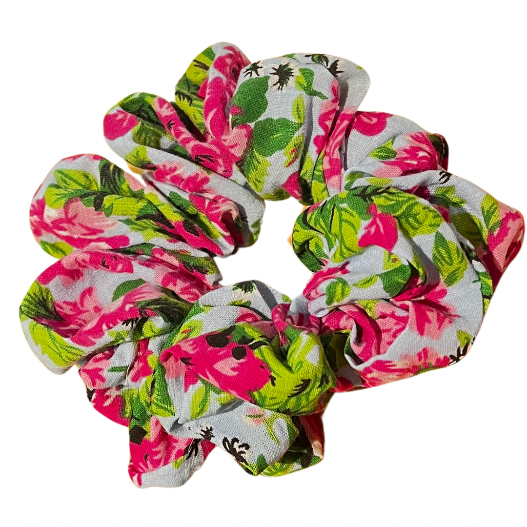Pink floral scrunchie
