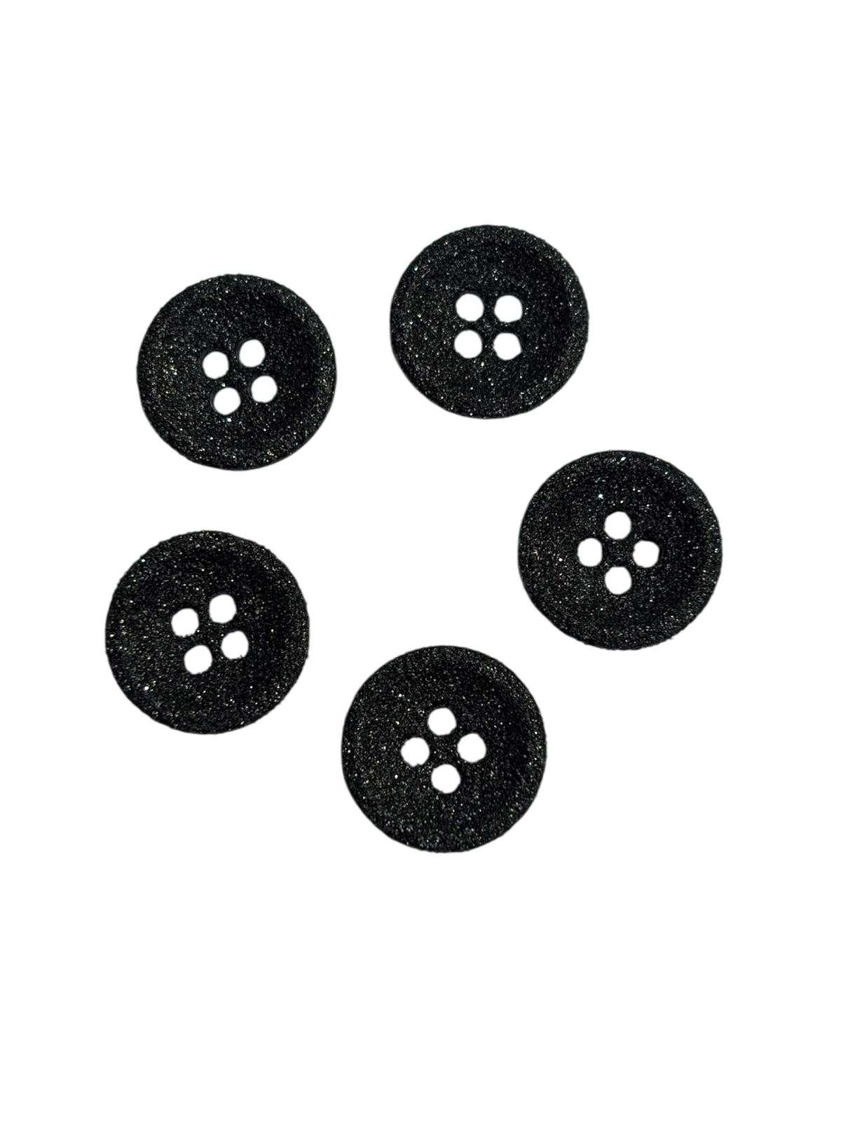 15mm Black Glittered 4 Hole Button