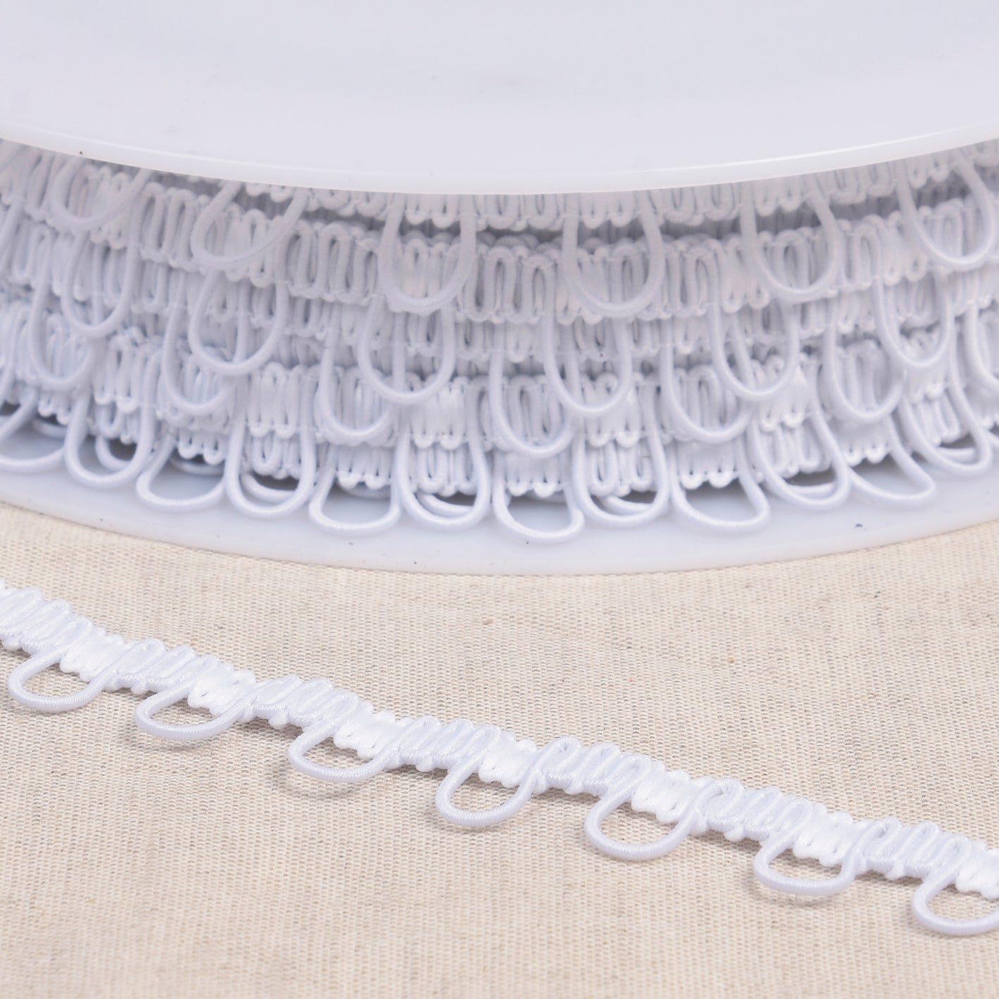 17mm White Elastic loop Braided Trim (Price per 25cm)