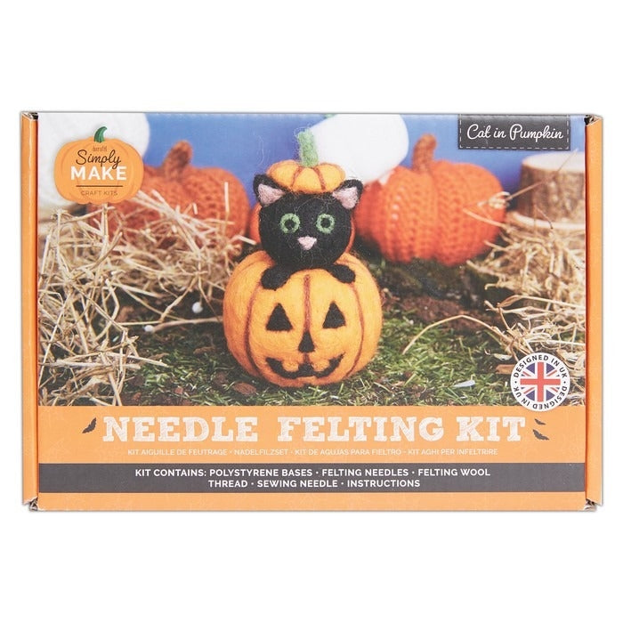 Needle Felting Kit - Halloween Cat in Pumpkin