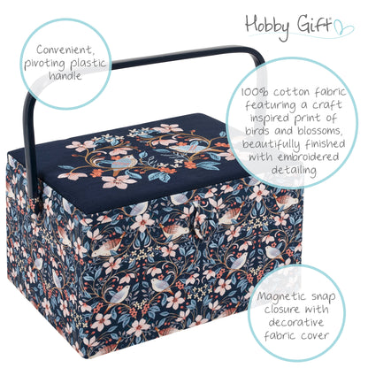 Hobby Gift Embroidered Blossom Birds Large Sewing Box