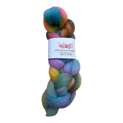 Speckle and Stripe Hand Dyed Combed Wool Top  approx 50g