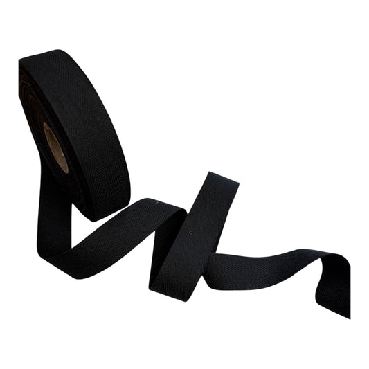 25mm Black Cotton Herringbone Webbing (Priced per 25cm)