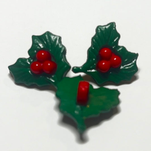 15mm Holly Buttons Christmas (B152)