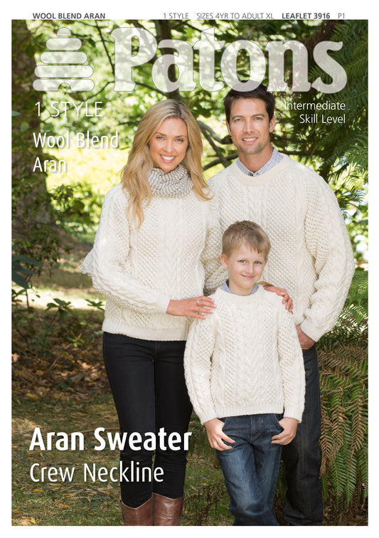 Patons Family Aran Sweater Knitting Pattern