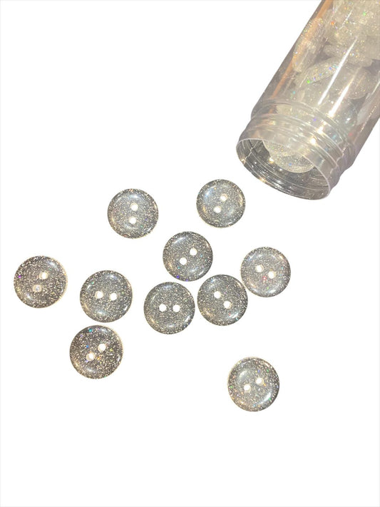 17mm Clear Silver Glitter 2 Hole Button