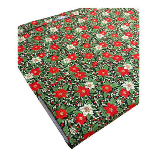 Poinsettia Flowers and Berries 100% Cotton (Priced per 25cm)