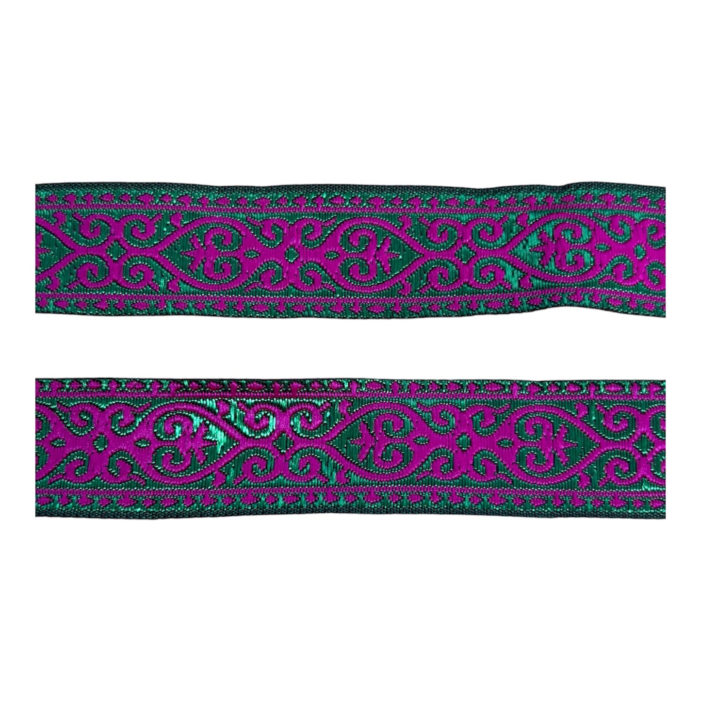 22mm Hot Pink and Green Jacquard Ribbon Trim (Priced per 25cm)