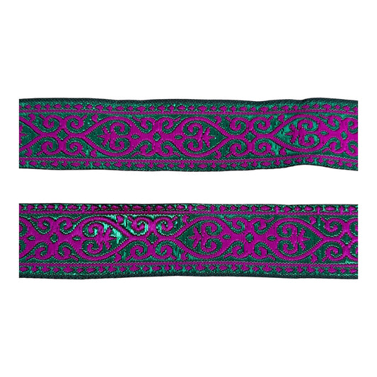 22mm Hot Pink and Green Jacquard Ribbon Trim (Priced per 25cm)