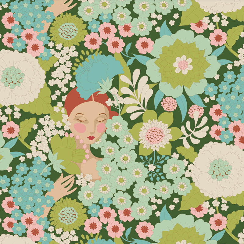 Tilda Wallflower 100% Cotton Fabric - Wallflower Green (Price Per 25cm)