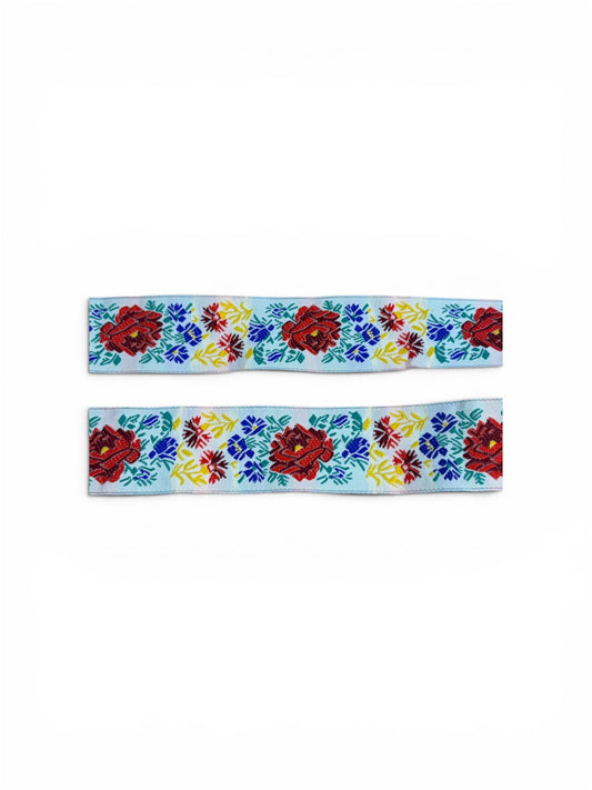 32mm White Bright Floral Jaquard Ribbon Trim (Priced per 25cm)