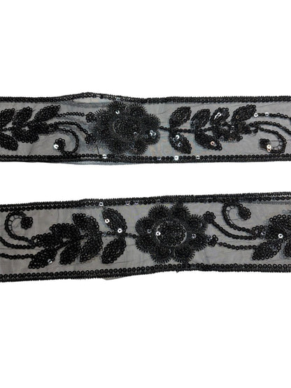 52mm Sequin Embroidered Trim - Turquoise / Black (Price per 25cm)